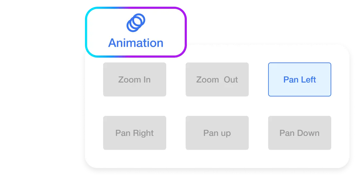 Dynamic scene animation options in a mobile video editing app, featuring seamless transition effects and pan movements to enhance video content